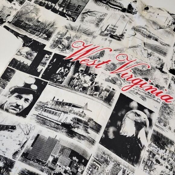 Vintage 90s Single Stitch All Over Print Newspaper AOP West Virginia Shirt Sz L - Picture 9 of 12